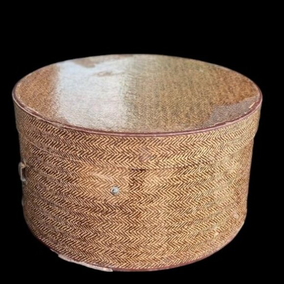 Vintage Brown Oval Tweed Hat Box - Picture 4 of 7